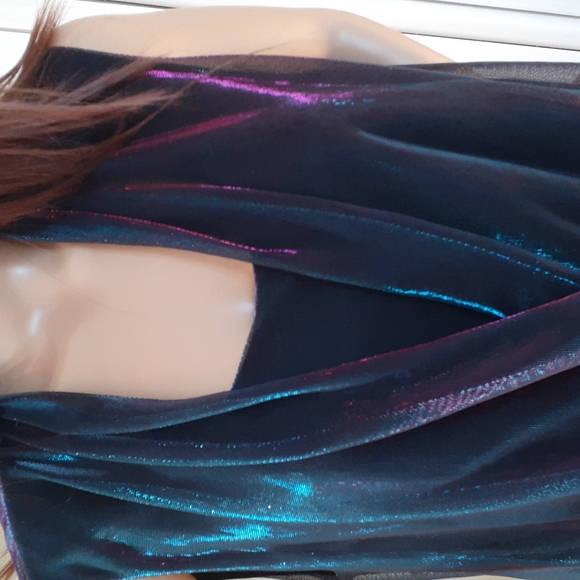 Alfani Purple Iridescent asymmetrical drapey Party Top size large - Picture 2 of 5